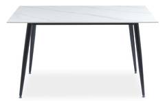 Table à manger Narviano 80x140cm en Céramique effet marbre Blanc et pieds Métal Noir