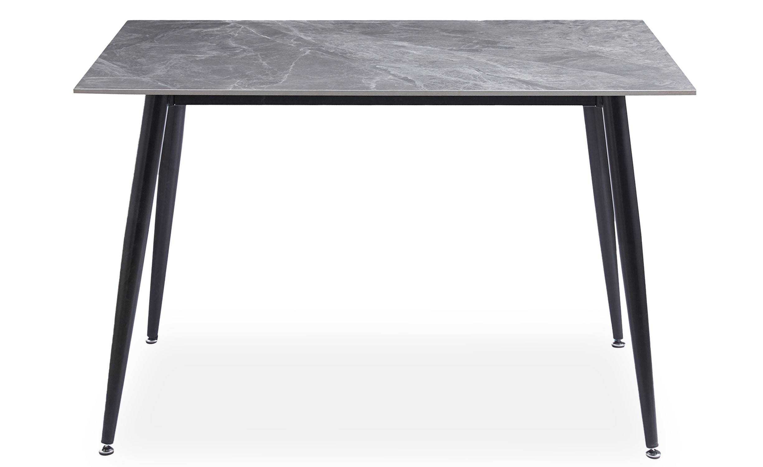 Table à manger Narviano 80x120cm en Céramique effet marbre Gris et pieds Métal Noir