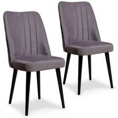 Set van 2 Nerli stoelen van grijs fluweel en zwart metaal