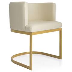 Noellie Stuhl / Sessel mit goldenen Stuhlbeinen und Kunstlederbezug, Beige