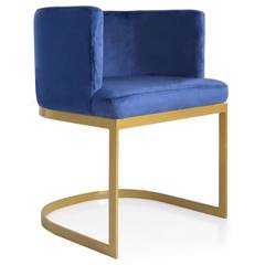 Noellie Stuhl / Sessel mit goldenen Stuhlbeinen und Samtbezug, Blau