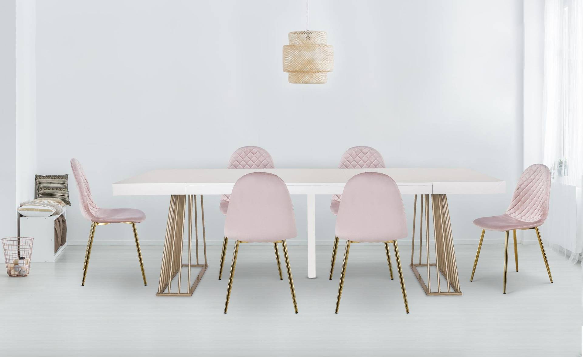 Set di 4 sedie trapuntata Norway Velluto rosa