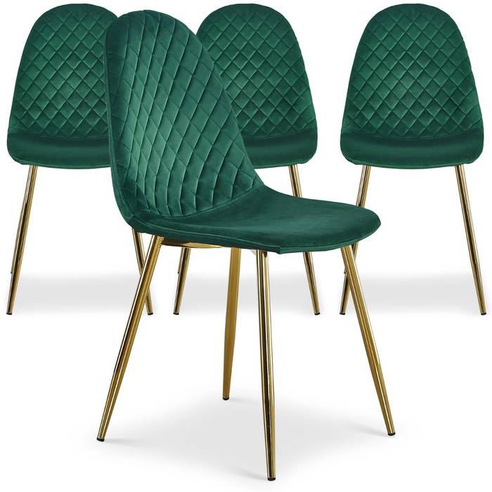 Set di 4 sedie trapuntate Norway in velluto verde