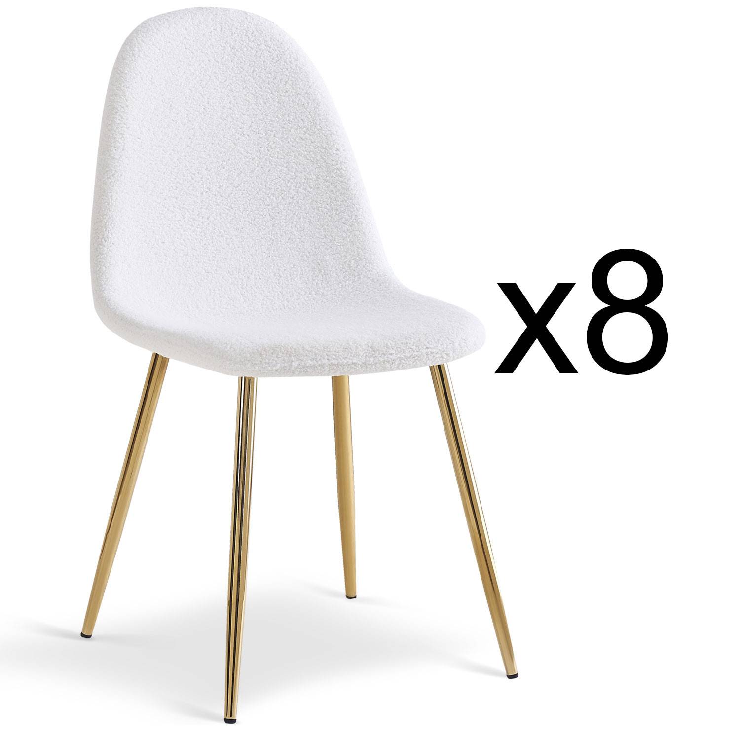 Set di 8 sedie trapuntate Norway Gold Feet in tessuto d'anatra bianco