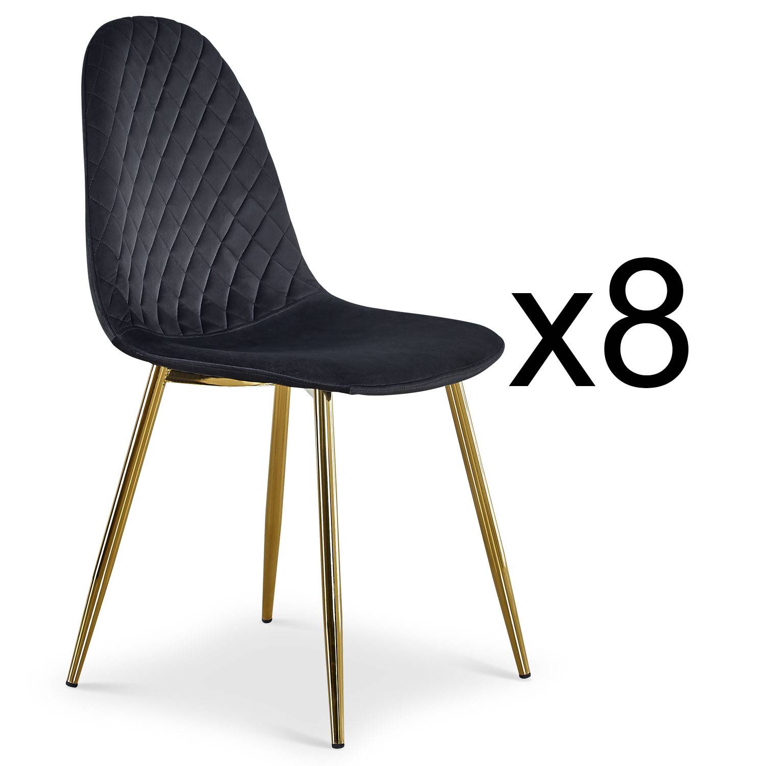 Lote de 8 sillas Norway acolchadas patas doradas y terciopelo negro