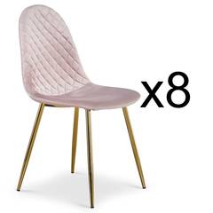 Lote de 8 sillas Norway acolchadas patas doradas y terciopelo rosado