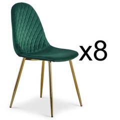 Lote de 8 sillas Norway acolchadas patas doradas y terciopelo verde