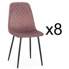 Set aus 8 gepolsterten Stühlen Norway Beine Schwarz und Velours Rosa