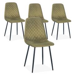 Set van 4 Norway gewatteerde stoelen Khaki fluweel Zwarte poten