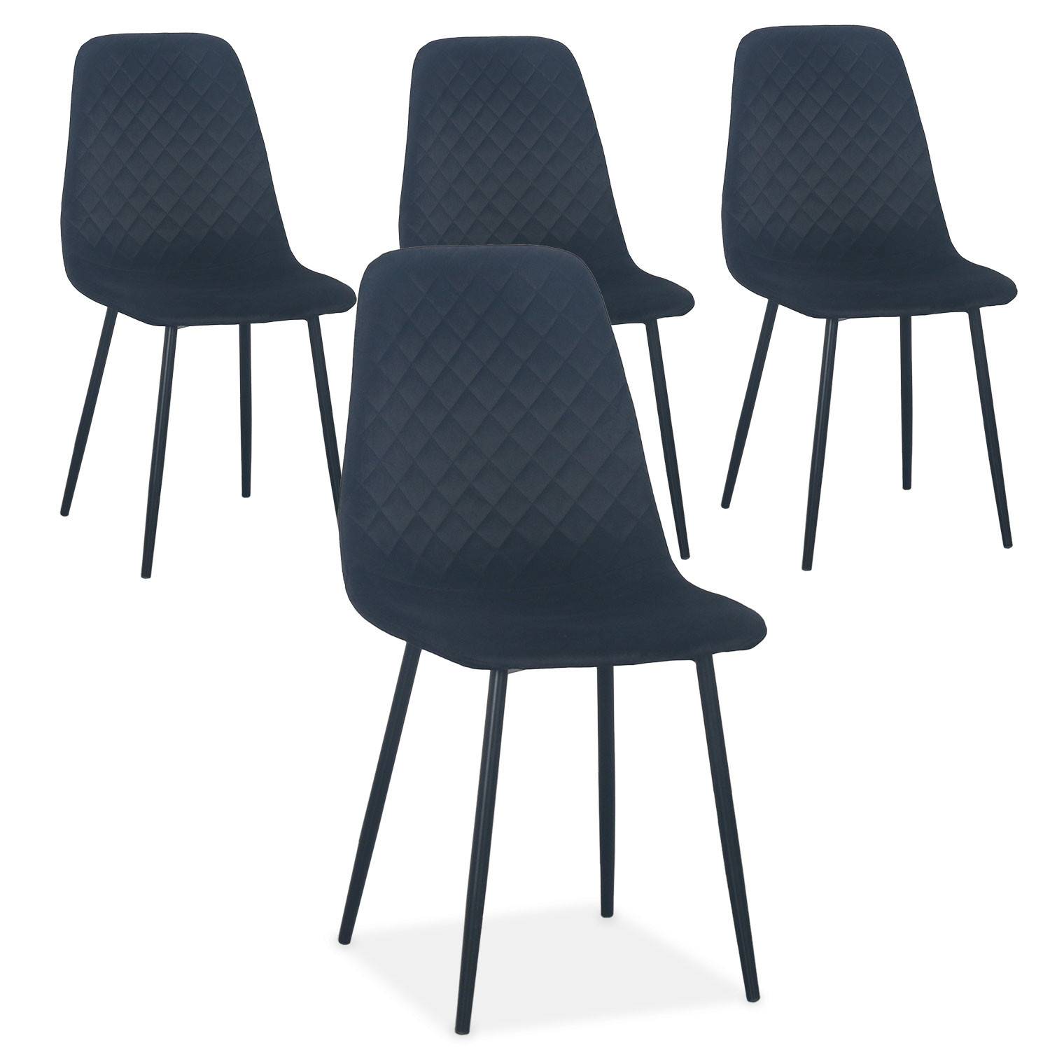 Set di 4 sedie trapuntate Norway Velours Black, gambe nere
