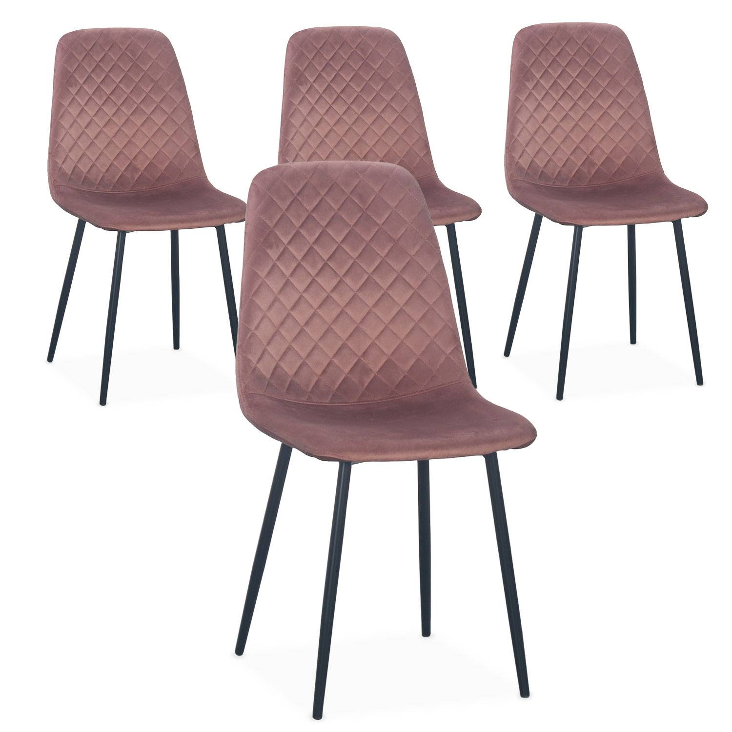 Set di 4 sedie trapuntate Norway Velours Rose, gambe nere