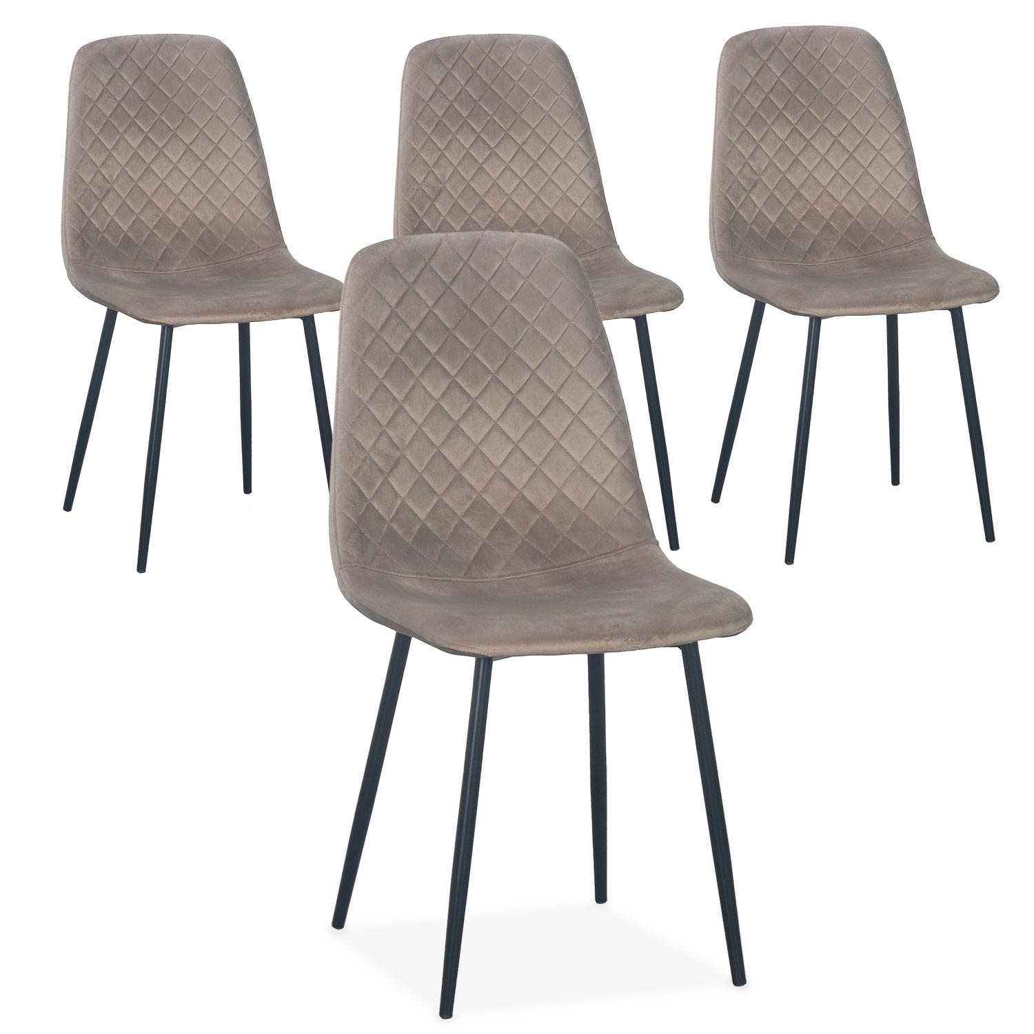 Lote de 4 sillas tapizadas Norway Velours Taupe, patas negras