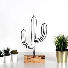 Objet décoratif à poser Approbatio cactus Saguaro 37cm Métal Noir Socle Bois