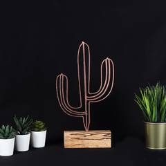 Vajilla decorativa Approbatio cactus Saguaro H37 cm Metal Bronce Base de madera