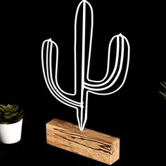 Deko-Objekt zum Aufstellen Approbatio Kaktus Saguaro 37cm Metall Weiß Holzsockel