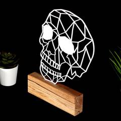 Objeto decorativo Cráneo Approbatio H29 cm Metal Blanco Base de madera