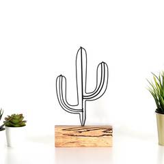 Deko-Objekt zum Aufstellen Approbatio Mini Kaktus Saguaro H24 cm Metall Schwarz Sockel Holz