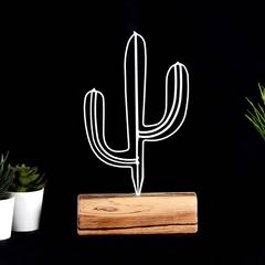 Vajilla decorativa Approbatio mini cactus Saguaro H24 cm Metal Blanco Base de madera
