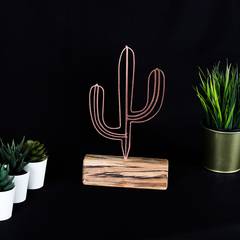 Vajilla decorativa Approbatio mini cactus Saguaro H24 cm Metal Bronce Base de madera
