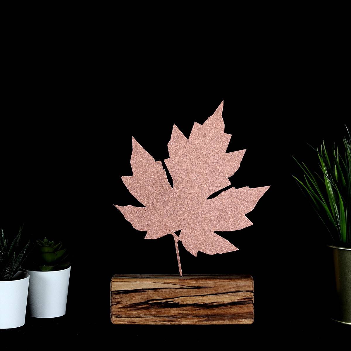 Decoratief tafelobject Frost maple bloem L17xH27cm Donker hout en Brons metaal