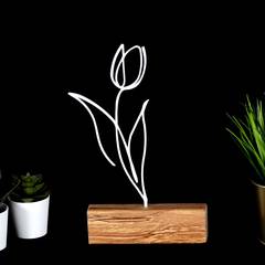 Decoratief servies Zidas L17xH30cm Natuurlijk hout en metaal Witte bloem