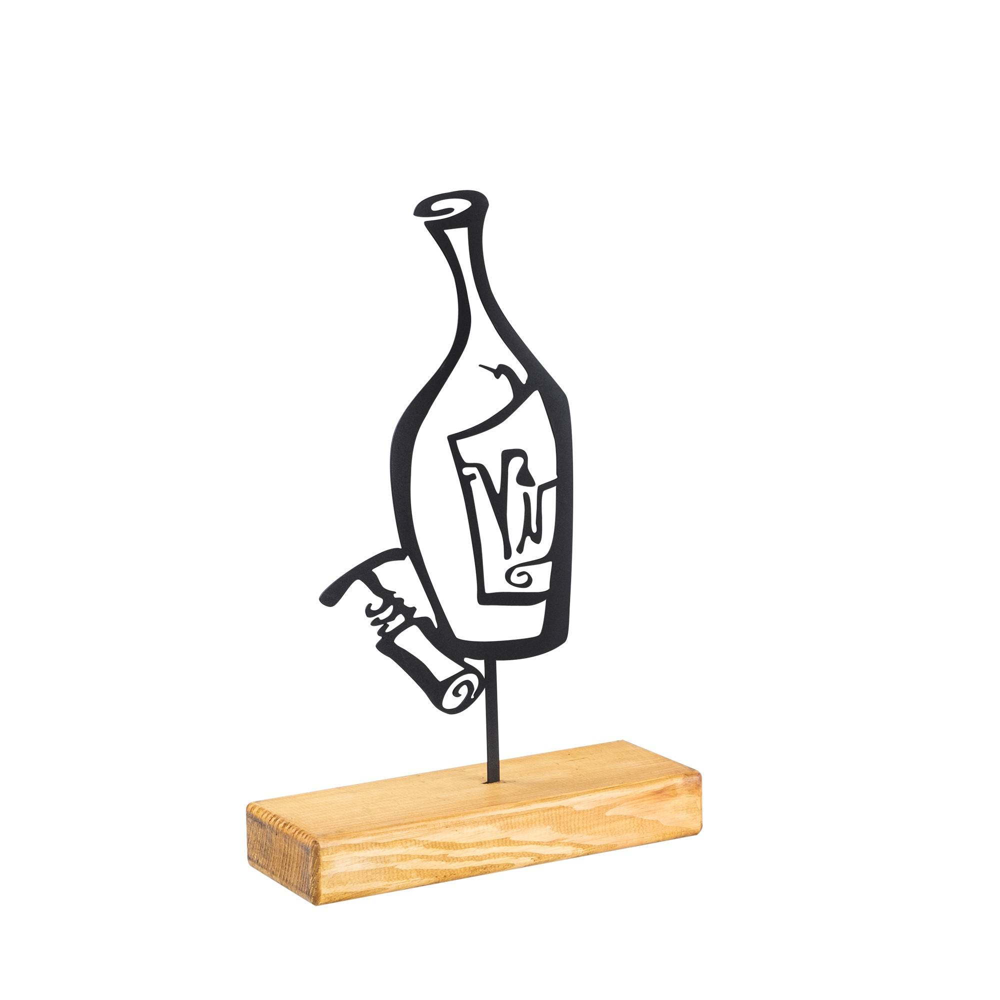 Oggetto decorativo da chiedere a Zidas L20x38cm Bottiglia di vino in legno naturale e metallo nero