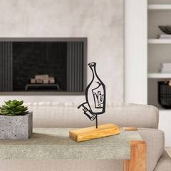 Oggetto decorativo da chiedere a Zidas L20x38cm Bottiglia di vino in legno naturale e metallo nero