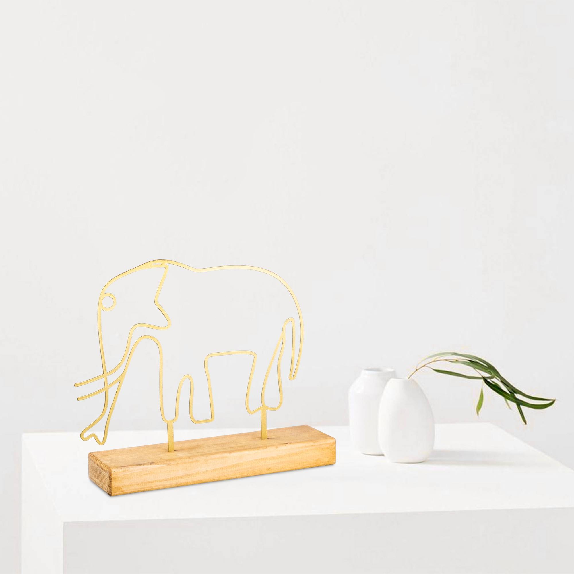 Oggetto decorativo da chiedere a Zidas L30xH30cm Legno Naturale e Metallo Oro Elefante