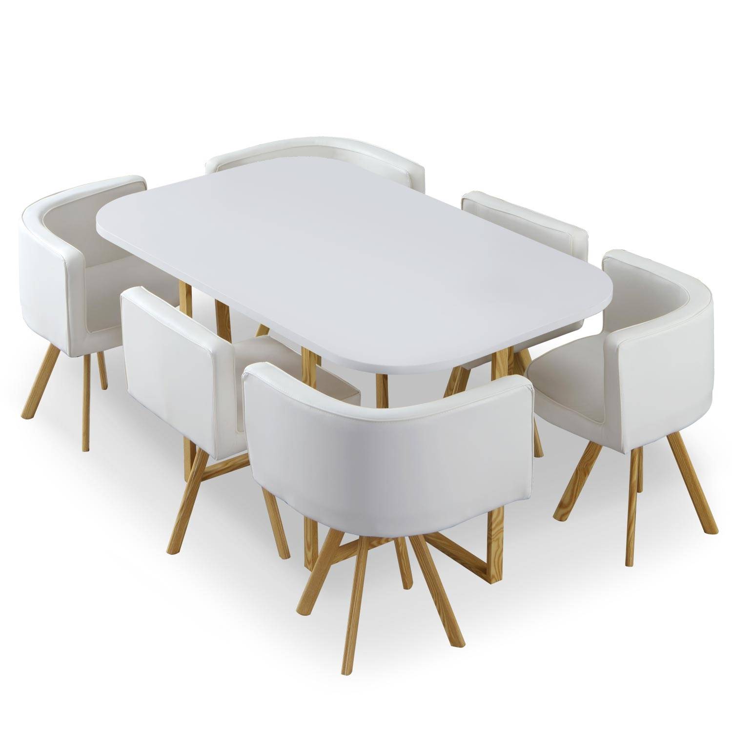 Conjunto nordico de mesa y 6 sillas Oslo XL blanca con PU blanco
