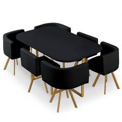 Tavolo e sedie scandinave Oslo XL nere e similpelle nera