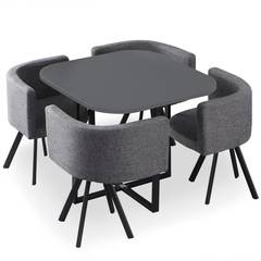 Conjunto nordico de mesa y 4 sillas Oslo gris con PU gris