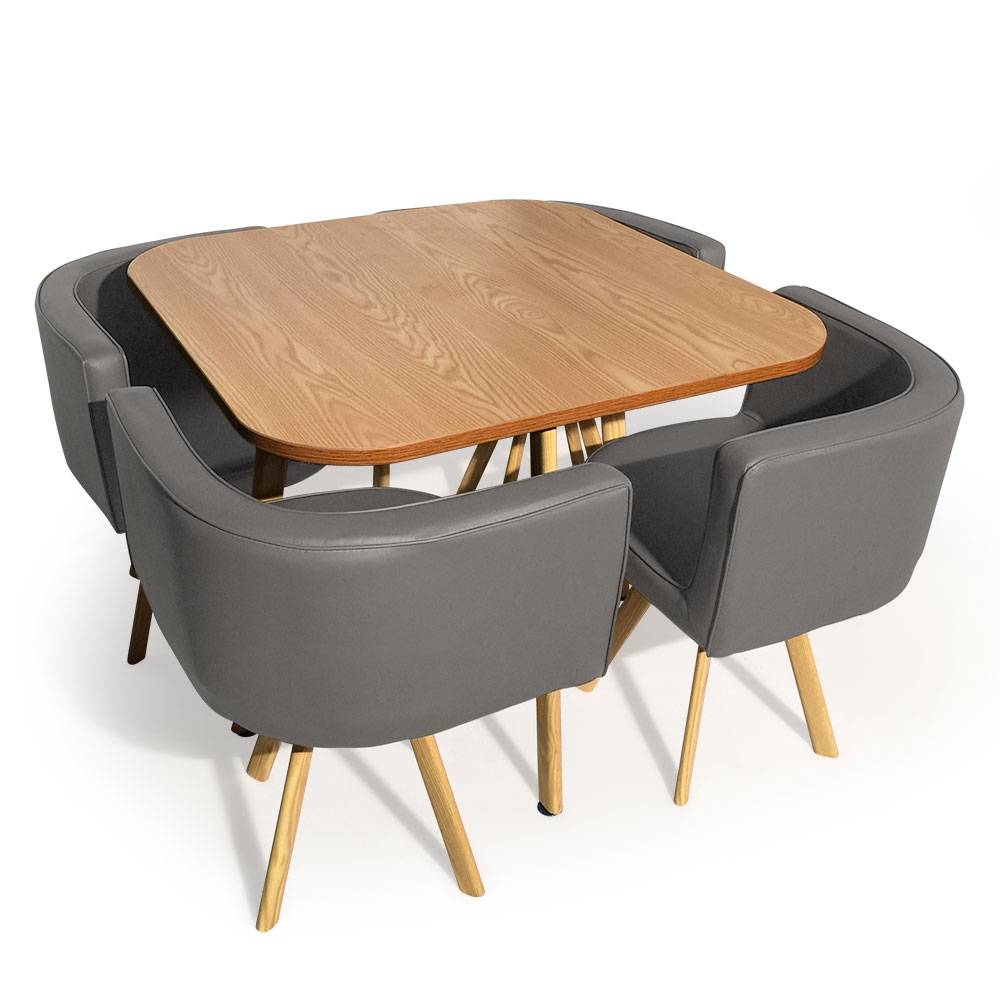 Conjunto nordico de mesa y 4 sillas Oslo roble con PU gris