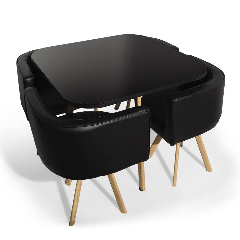 Conjunto nordico de mesa y 4 sillas Oslo negro con PU negro