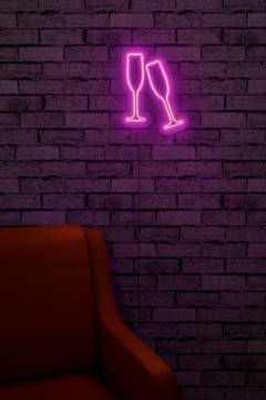 LED decoratie champagneglazen Lucendi 29 x 21 cm Neon flexibele kunststof PVC Roze