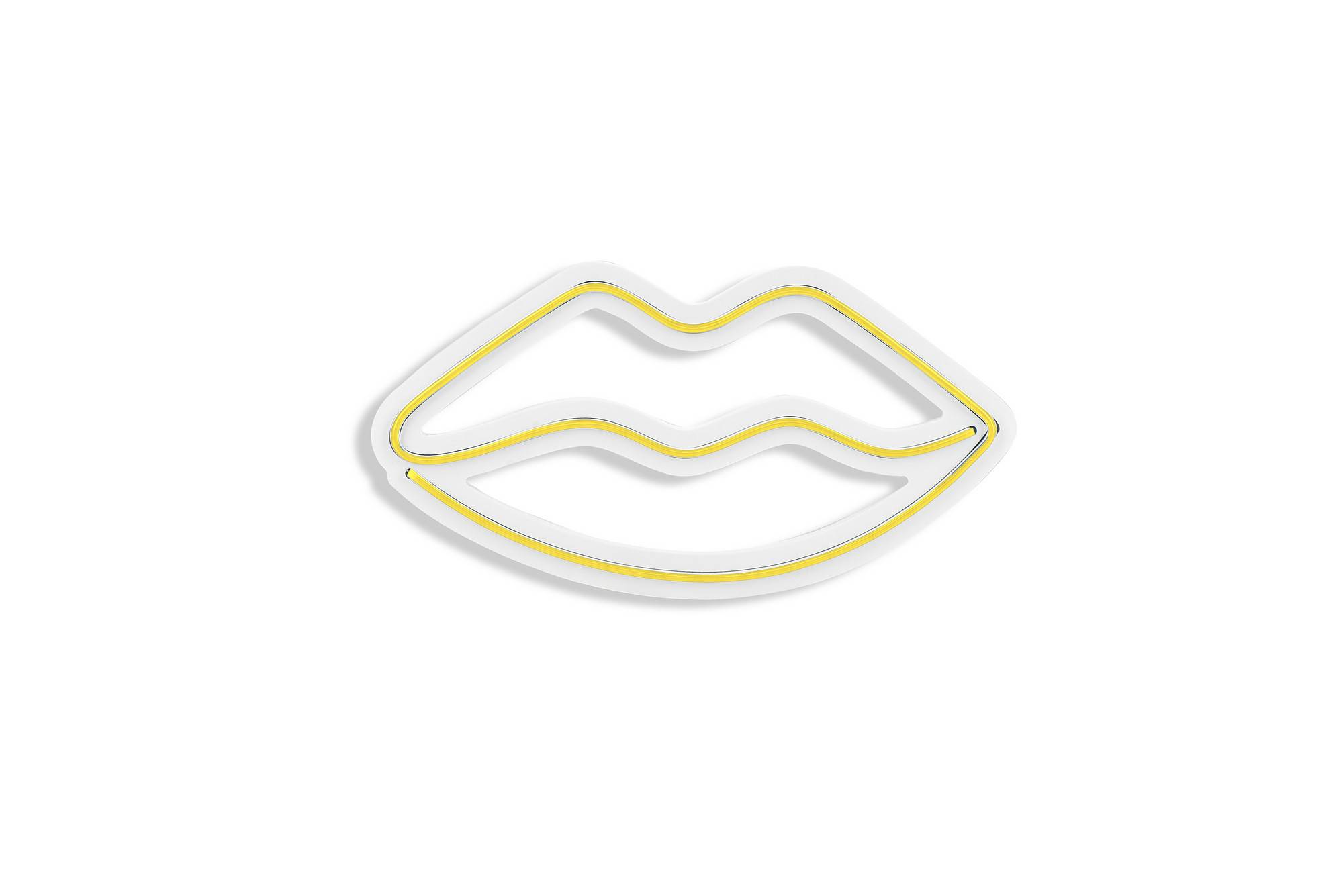 LED decoratie zoenende lippen Lucendi 31,5 x 16,5 cm Neon flexibele kunststof PVC Geel