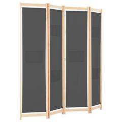 Paravent 4 Panels Zomba 160x170cm Massivholz natur und Stoff grau