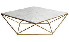 Tavolino in marmo Magny bianco e gambe in metallo dorato