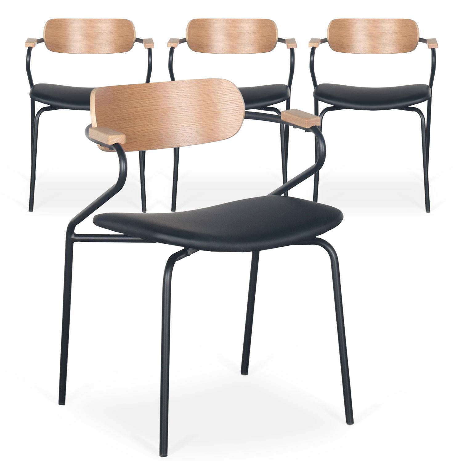 Set di 4 sedie di design Paradox in legno e similpelle nera