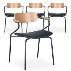 Juego de 4 sillas de diseño Paradox de madera y polipiel negra