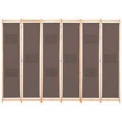 Paravent 6 Panels Zomba 240x170cm und Massivholz Natur und Stoff Braun
