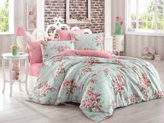 Set di biancheria da letto Antoinette 200x220cm con 2 federe 50x70cm Tessuto Motivo floreale verde menta e rosa