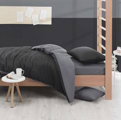 Juego de cama bicolor 160x220cm con sábana plana 160x240cm y funda de almohada 50x70cm Duopligo Negro y antracita