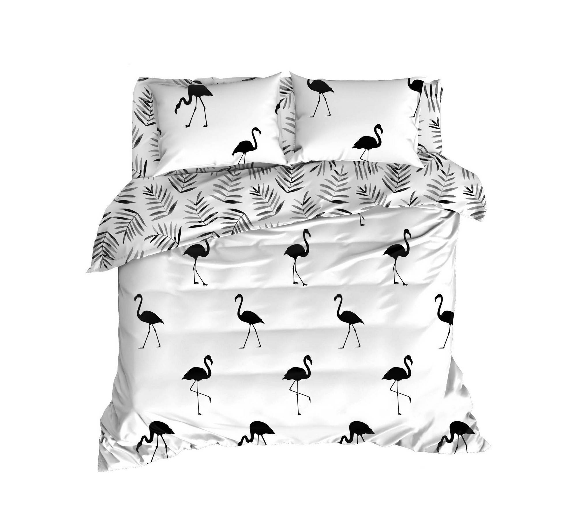 4-delige set Noctis flamingo print tweepersoons bed set Katoen Versterkt Wit Zwart