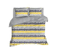 4-teiliges Set Doppelbettwäsche Noctis mit unregelmäßigem Zickzack-Druck aus verstärkter Baumwolle Gelb Weiß Grau