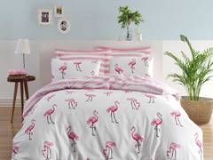 Set van 4 stuks tweepersoons beddengoed Noctis roze flamingo