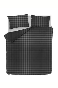 Parure de lit double 4 pièces Noctisila 100% Coton Motif grands carreaux Noir et Gris