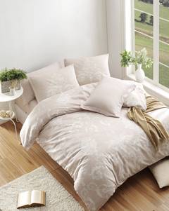Juego de cama Florabesk 200x220cm con sábana plana 220x240cm y 2 fundas de almohada 50x70cm Motivo arabesco floral Topo claro