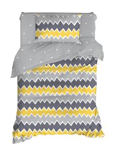 Juego de 3 piezas de ropa de cama individual Noctis con estampado irregular en zigzag Algodón Reforzado Amarillo Blanco Gris