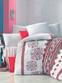 3-teiliges Set Einzelbettwäsche Noctis bedruckt mit Blumenkugeln und Fransen Baumwolle Polyester Weiß Rot Schwarz