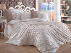 Set di 4 pezzi di biancheria da letto matrimoniale Noctis con stampa cashmere Cotone Popeline Beige Bianco